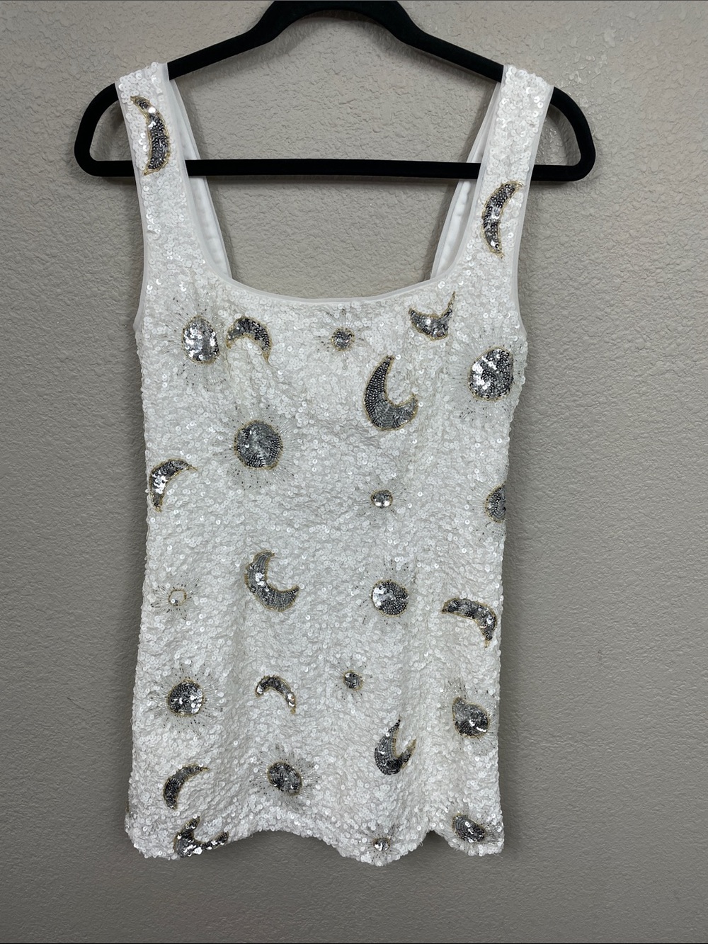 Show Me Your Mumu Lets Go Mini Dress White Celestial Sequin Moon Sun Sz M - Picture 5 of 12